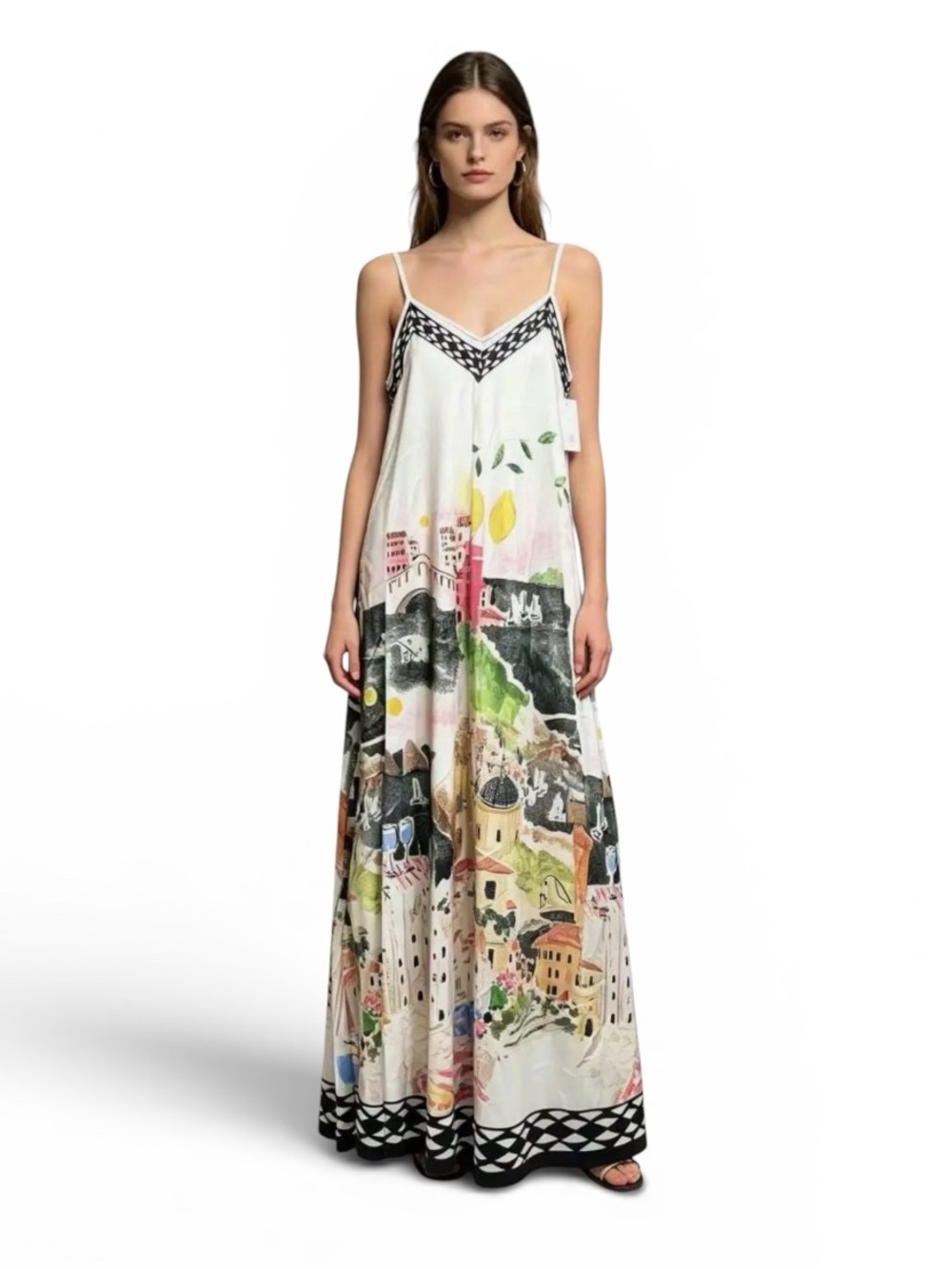 Italian Amalfi Coast Boho Maxi Viscose Dress